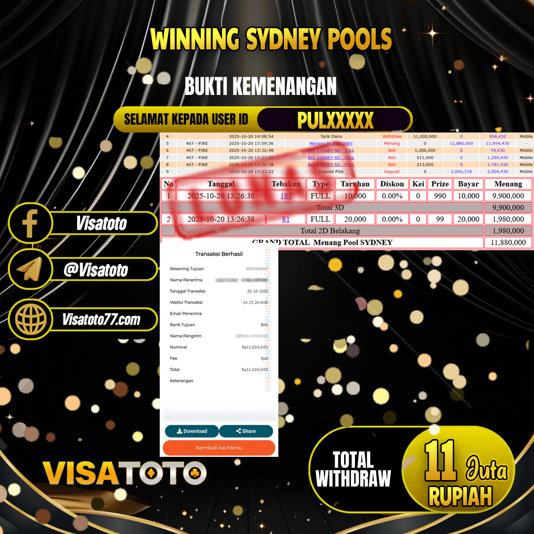 VISATOTO JACKPOT TOGEL SYDNEY RP.11.000.000,- LUNAS USER ID PUL***