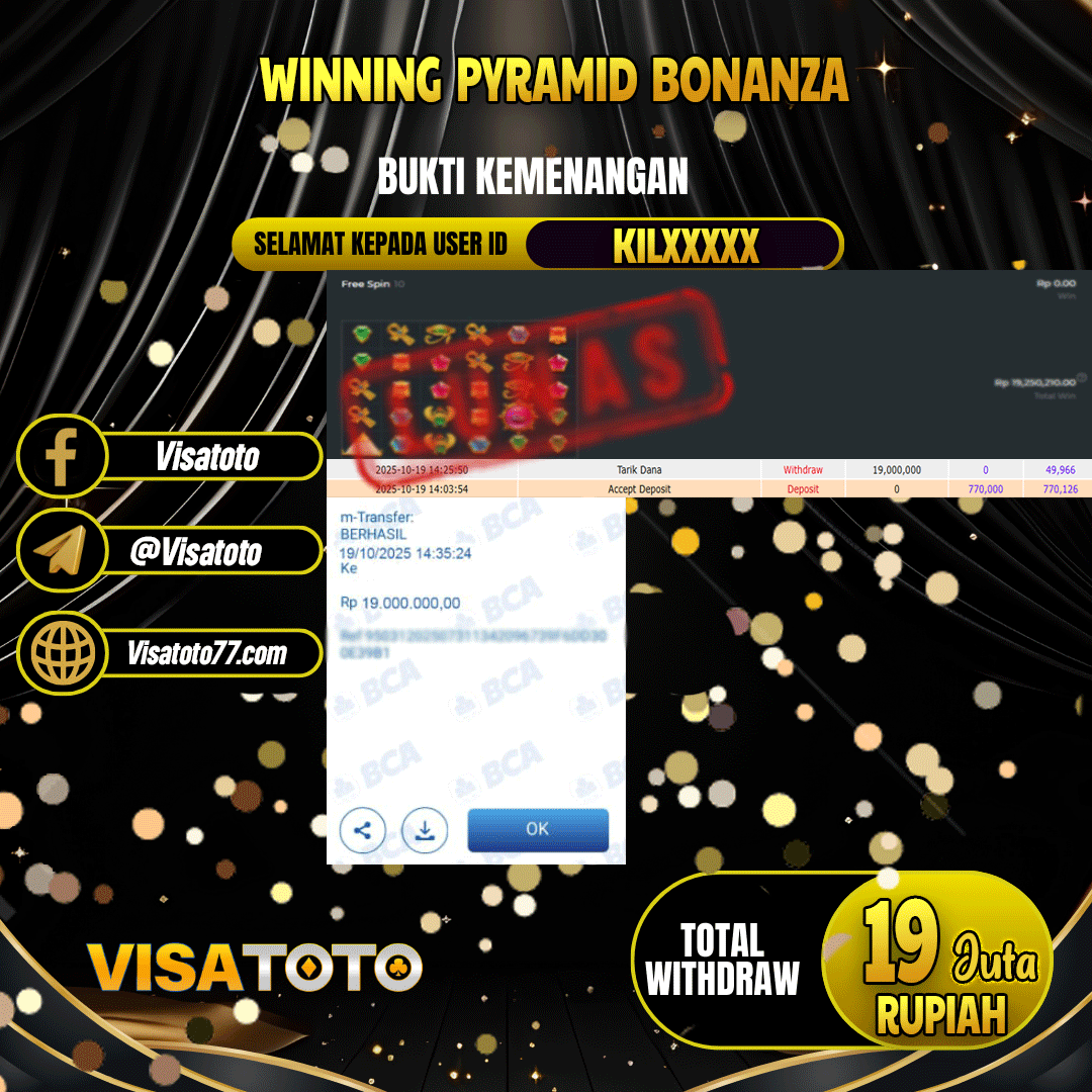 VISATOTO JACKPOT SLOT PYRAMID BONANZA RP.19.000.000,- LUNAS USER ID KIL***