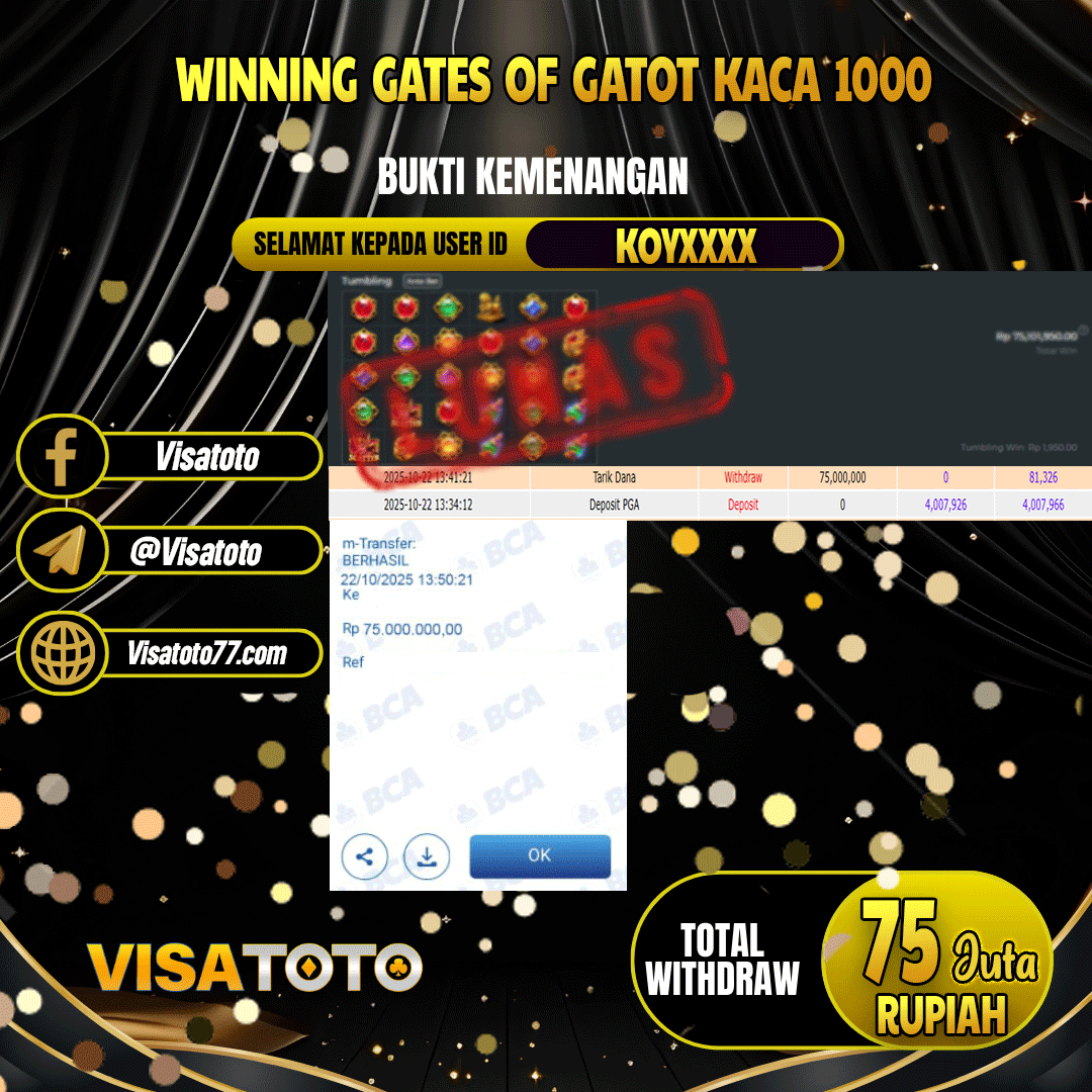 VISATOTO JACKPOT SLOT GATES OF GATOT KACA 1000 RP.75.000.000,- LUNAS USER ID KOY***
