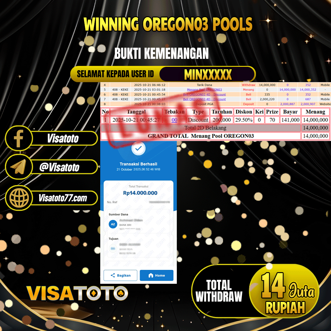 VISATOTO JACKPOT TOGEL OREGON 03 RP.14.000.000,- LUNAS USER ID MIN***